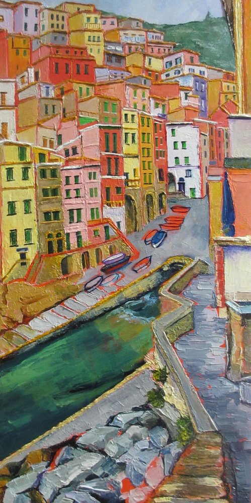 Colorful Coastal Village by Maxine Shore