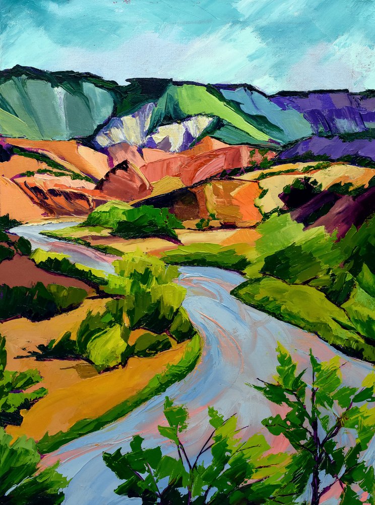Colorful River Landscape by Maxine Shore