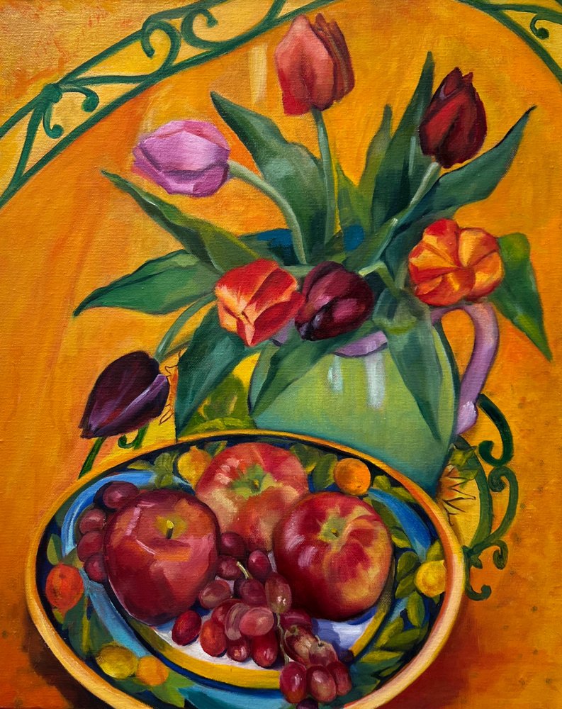 Painterly Fruit and Flowers by Maxine Shore