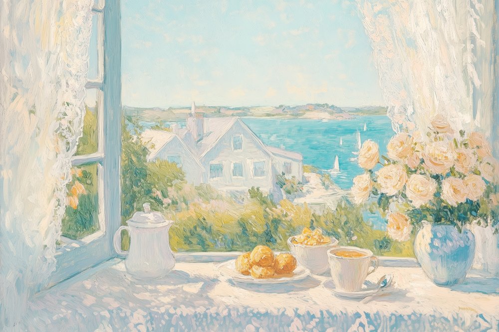 Coastal Morning Breakfast View by Melloi Art Prints