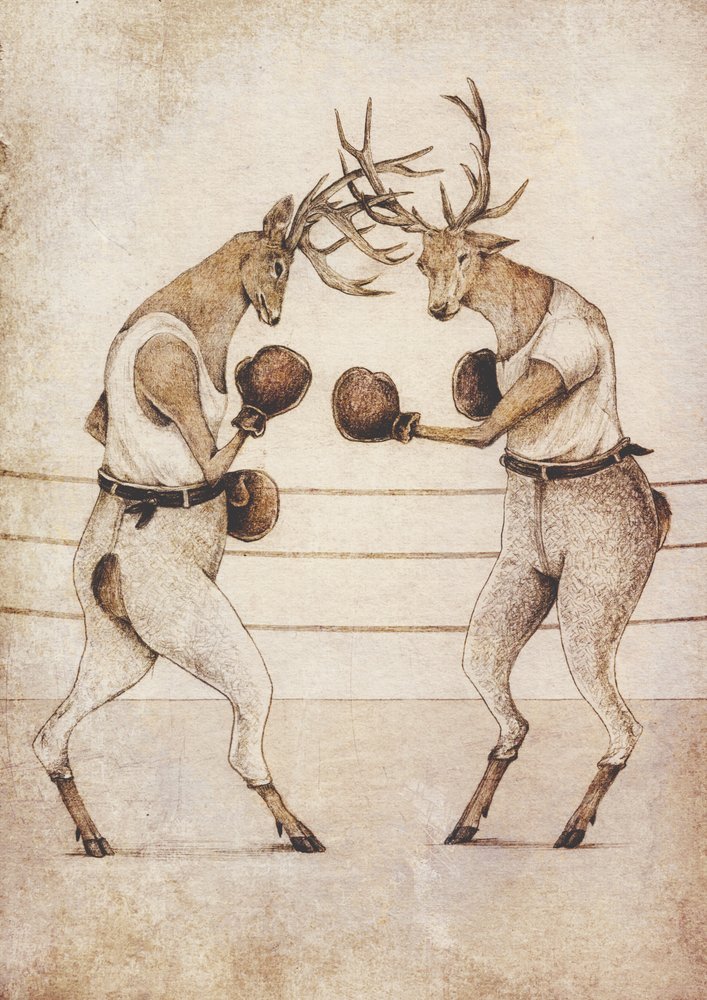 Deer Fight Vintage Style by Mike Koubou
