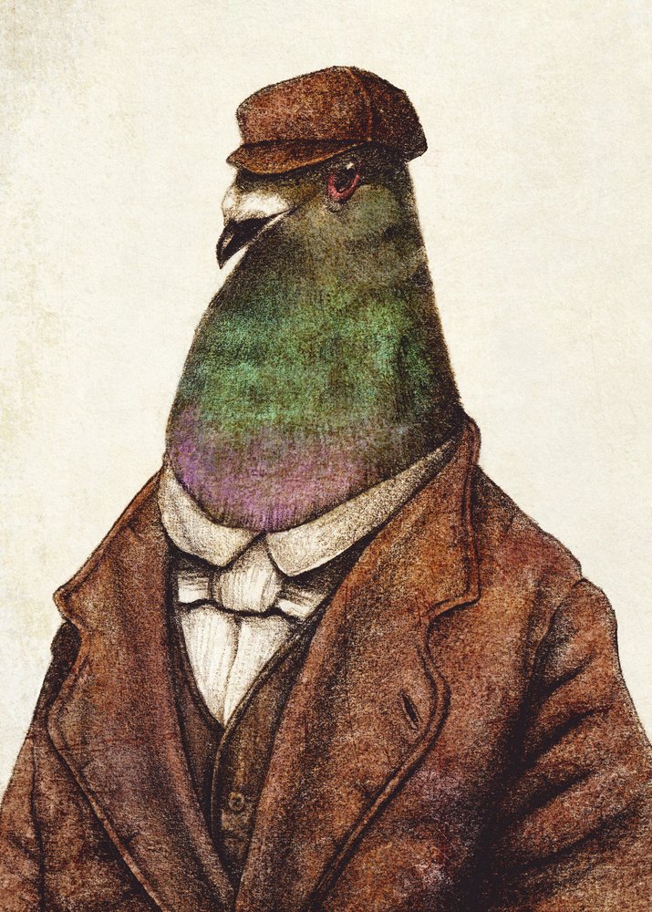 Pigeon Dressed In Vintage Attire by Mike Koubou