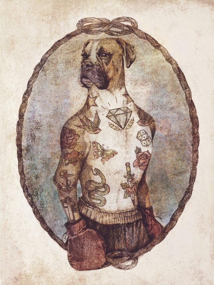 Tattooed Boxer Pup by Mike Koubou