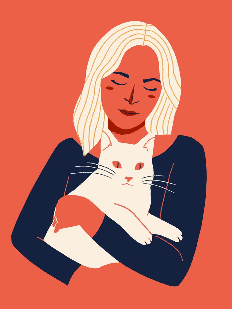 Cozy Woman and Cat by Monika Gregulska