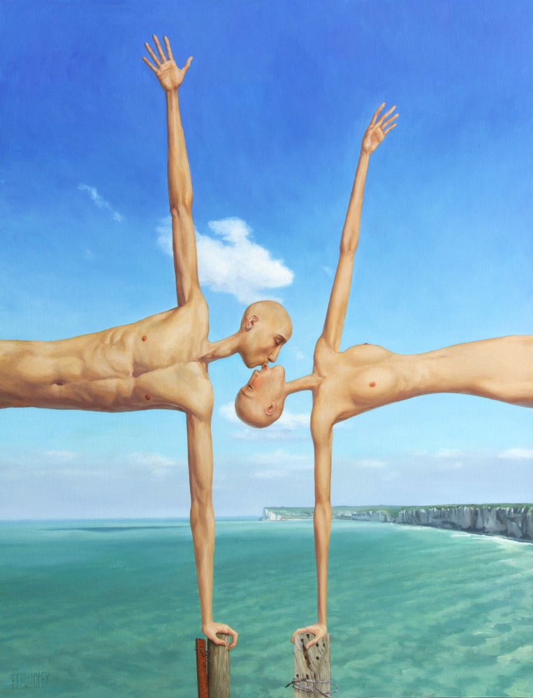Surreal Kissing Couple by Myriam Feuilloley