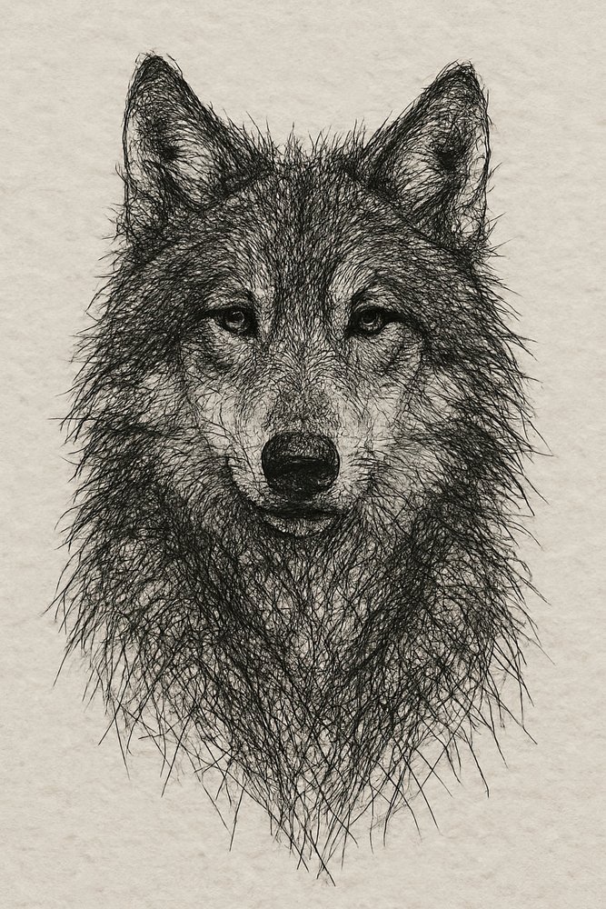 Detailed Wolf Drawing by Natalie Bruns
