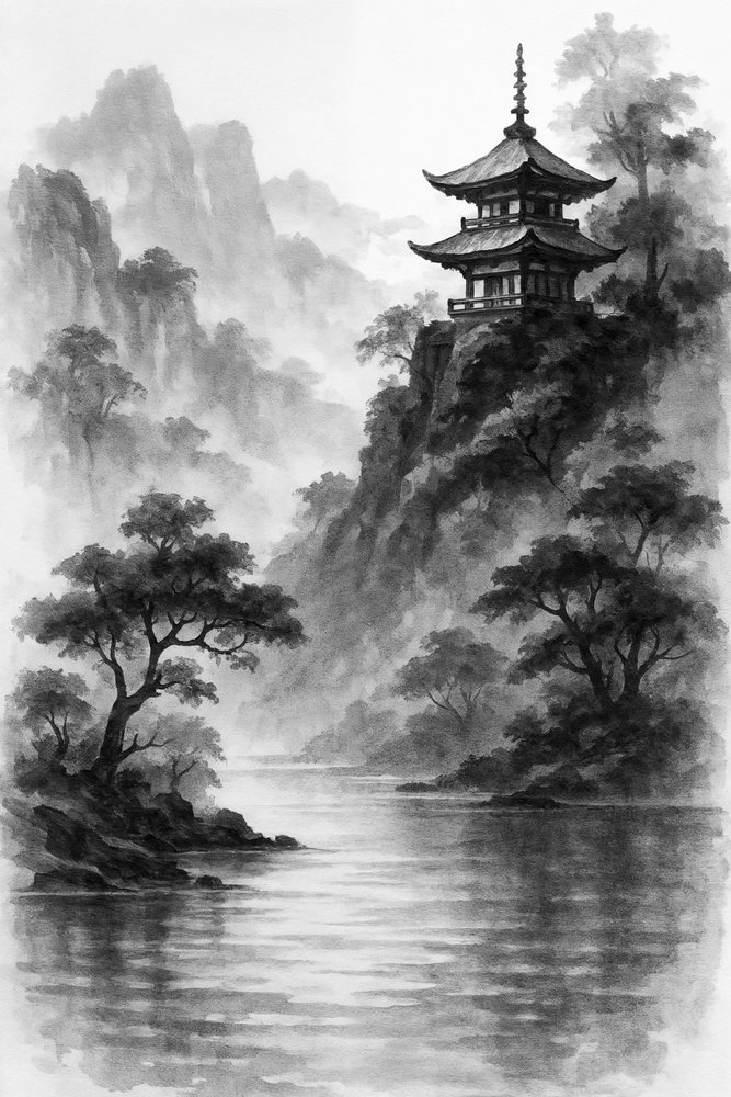 Misty Mountain Pagoda by Natalie Bruns