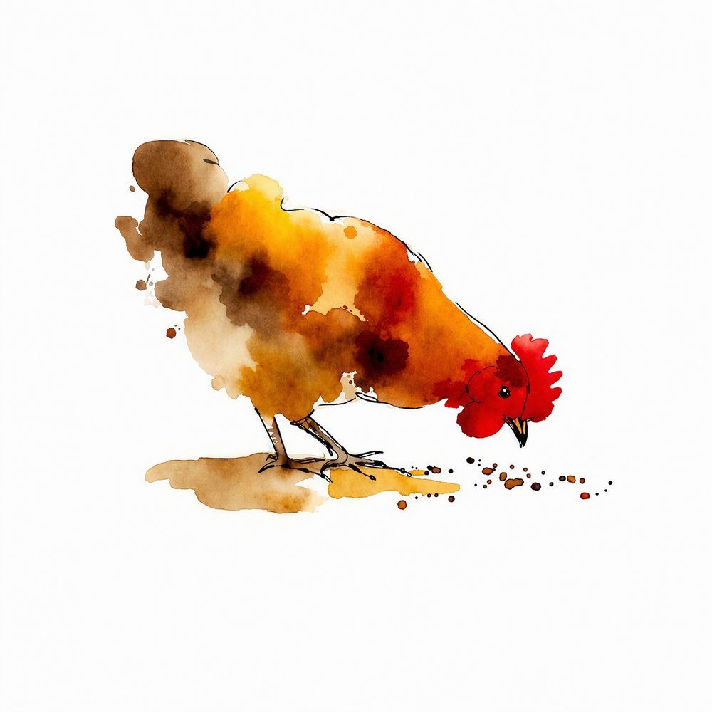 Pecking Hen Watercolor by Natalie Bruns