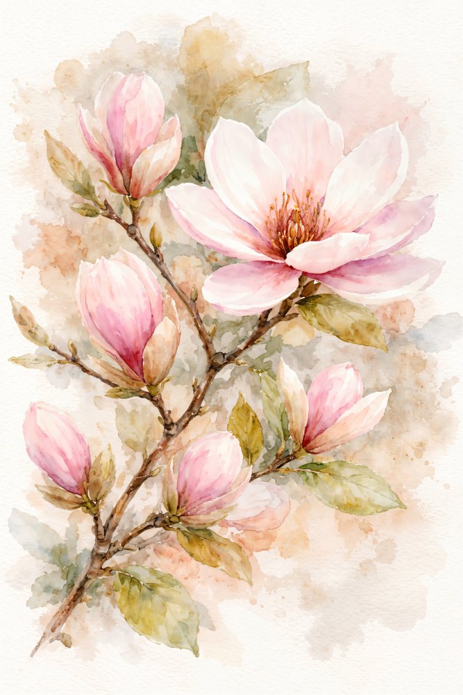 Pink Magnolia Blooms by Natalie Bruns