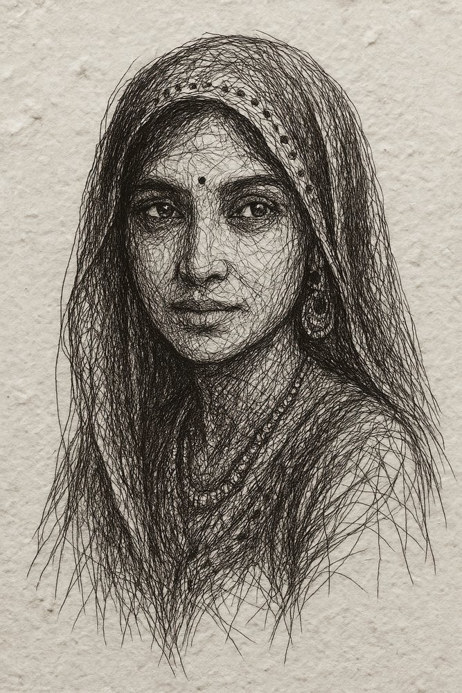 Serene Indian Pen Portrait by Natalie Bruns