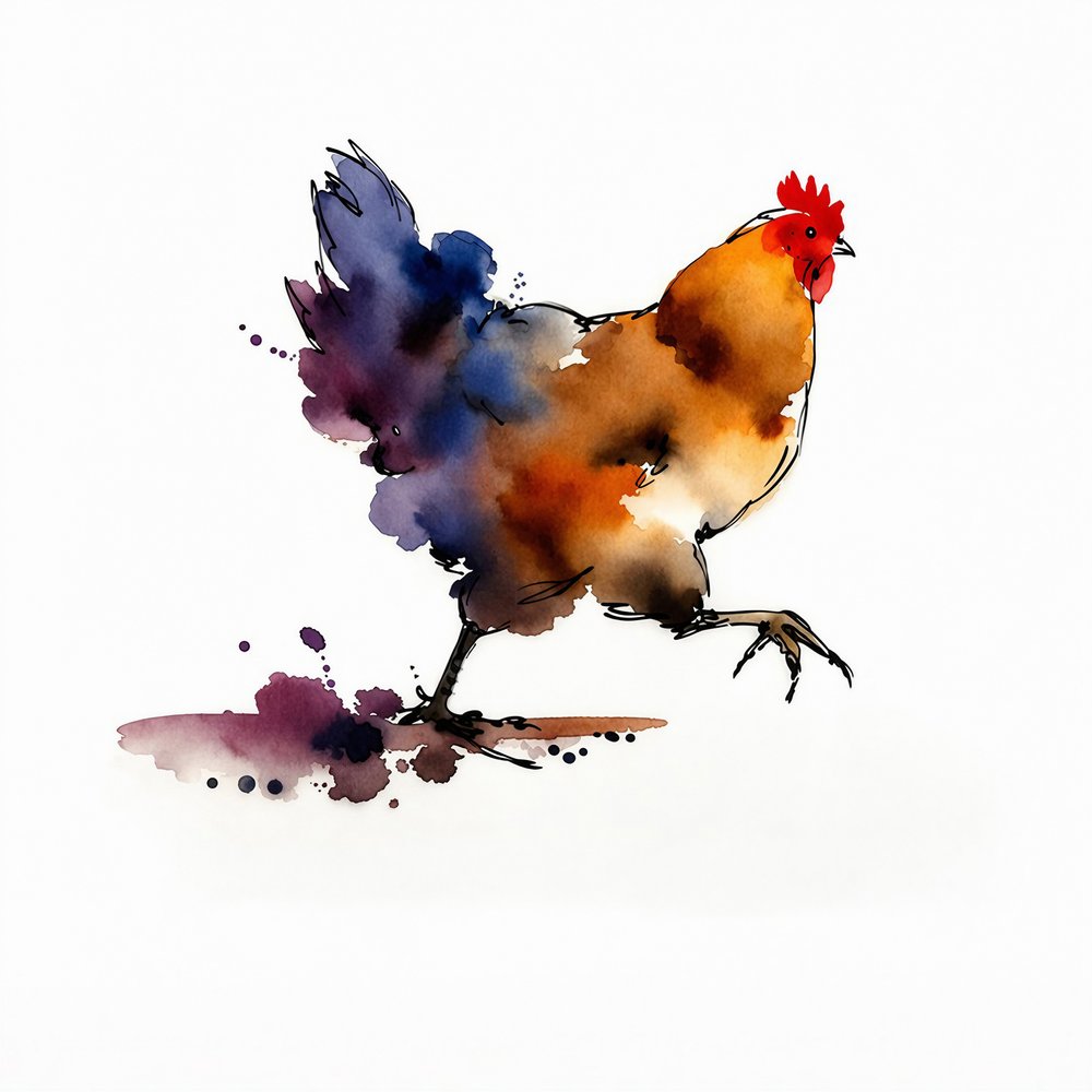 Vibrant Watercolor Chicken by Natalie Bruns