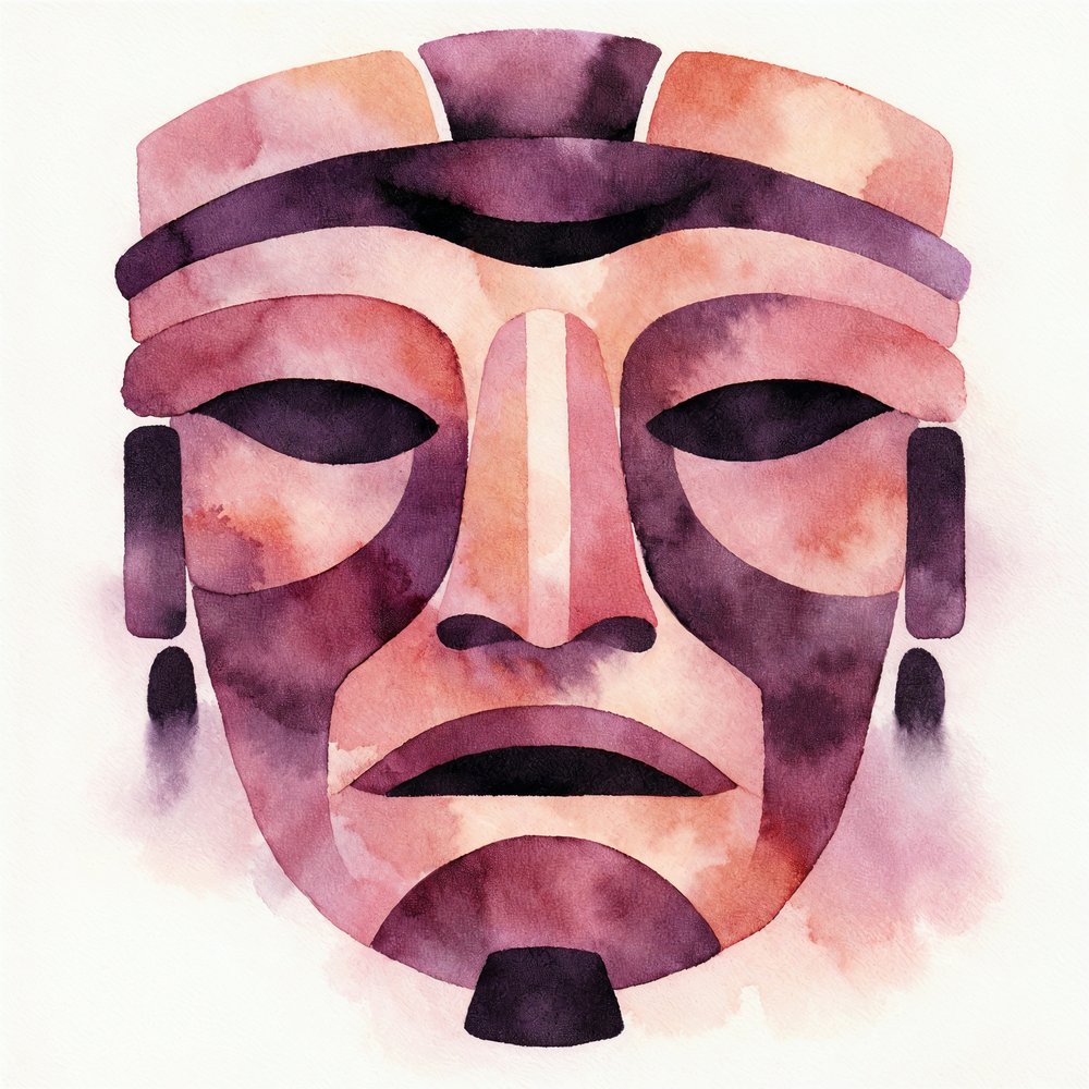 Watercolor Tribal Mask by Natalie Bruns