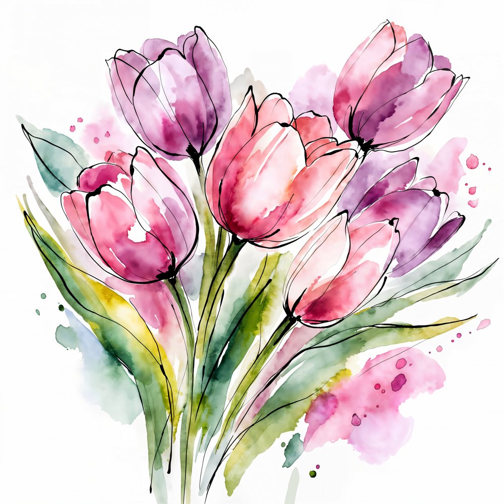 Watercolor Tulip Bouquet by Natalie Bruns