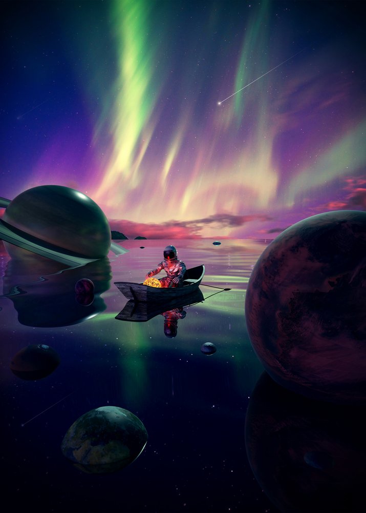 Astronaut Drifts Under Aurora by Nicebleed