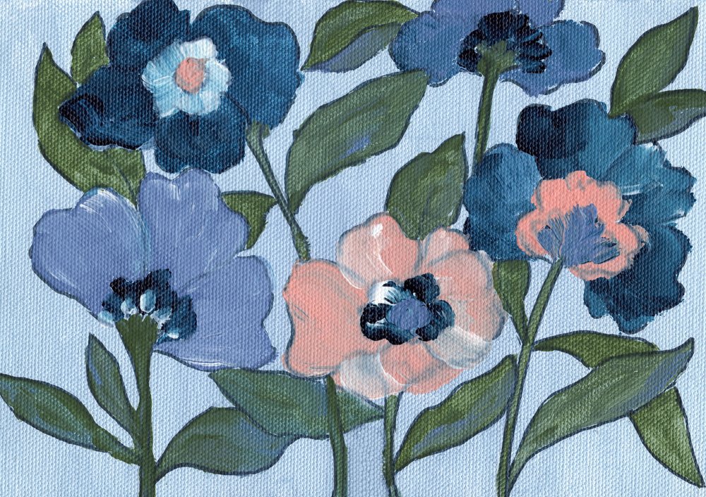 Blue and Peach Blooms by Nikita Jariwala