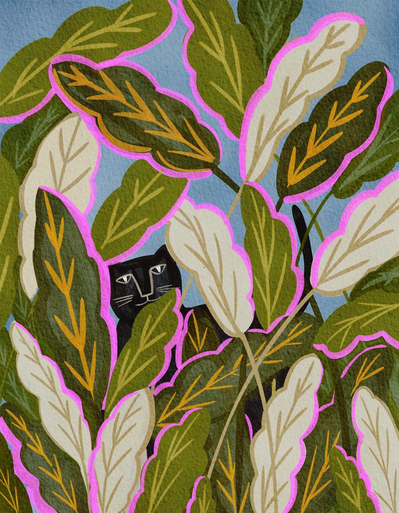 Curious Cat In Leaves by Nikita Jariwala