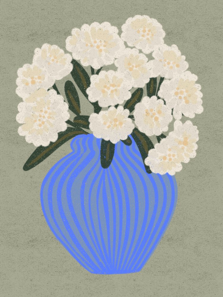 White Blooms Blue Vase by Nikita Jariwala