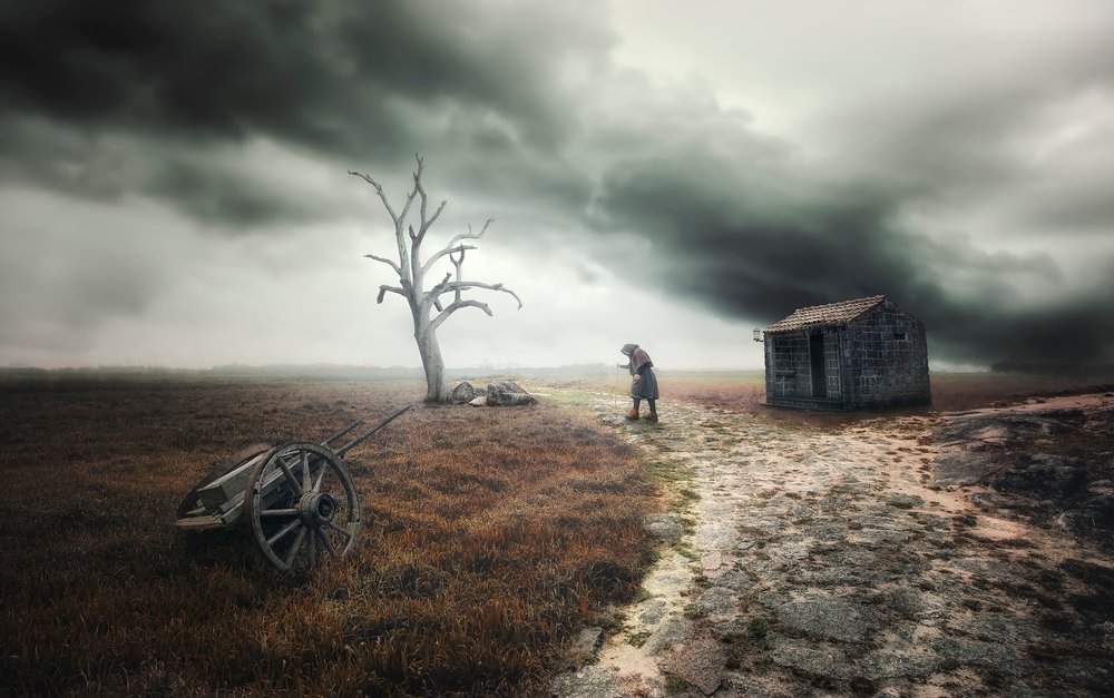Solitary Figure Stormy Sky by Nuno Araujo