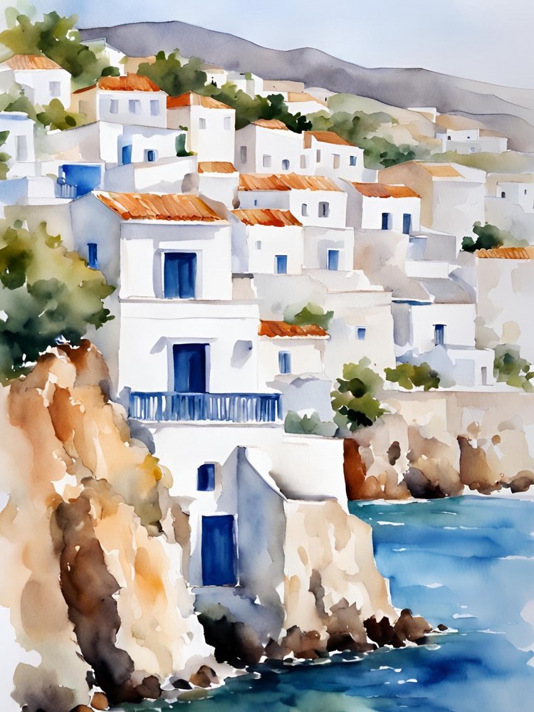 Mediterranean Hillside Village by Ohkimiko