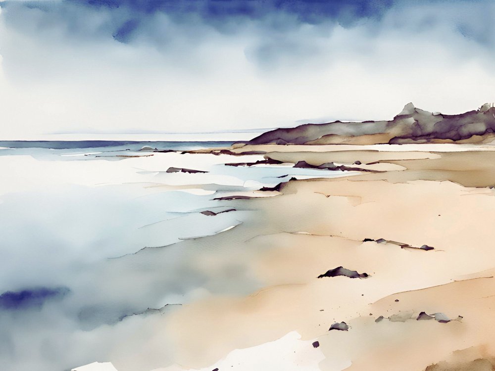 Serene Coastal Watercolor by Ohkimiko