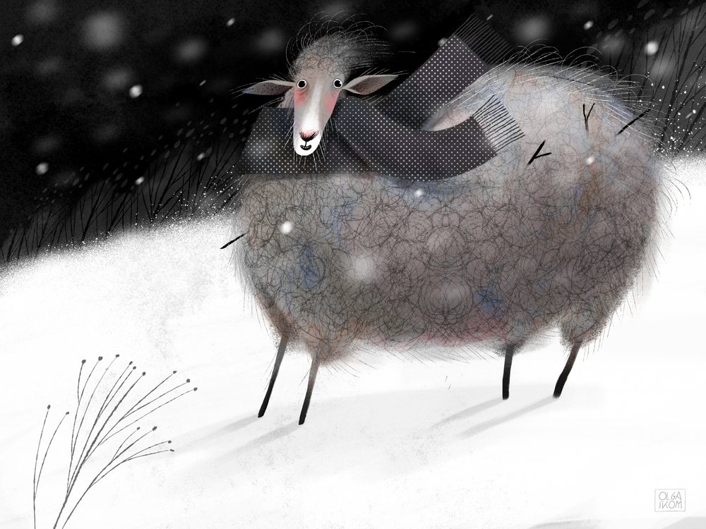 Cozy Winter Sheep by Olga Skomorokhova