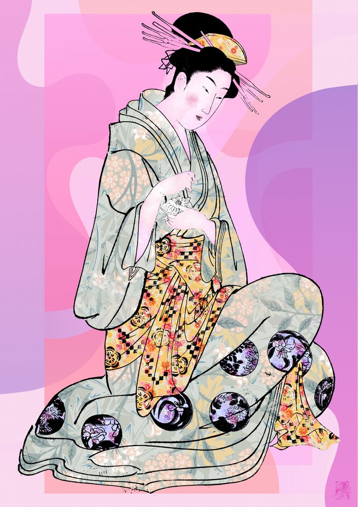 Elegant Geisha Kneeling by Osvaldo Russo