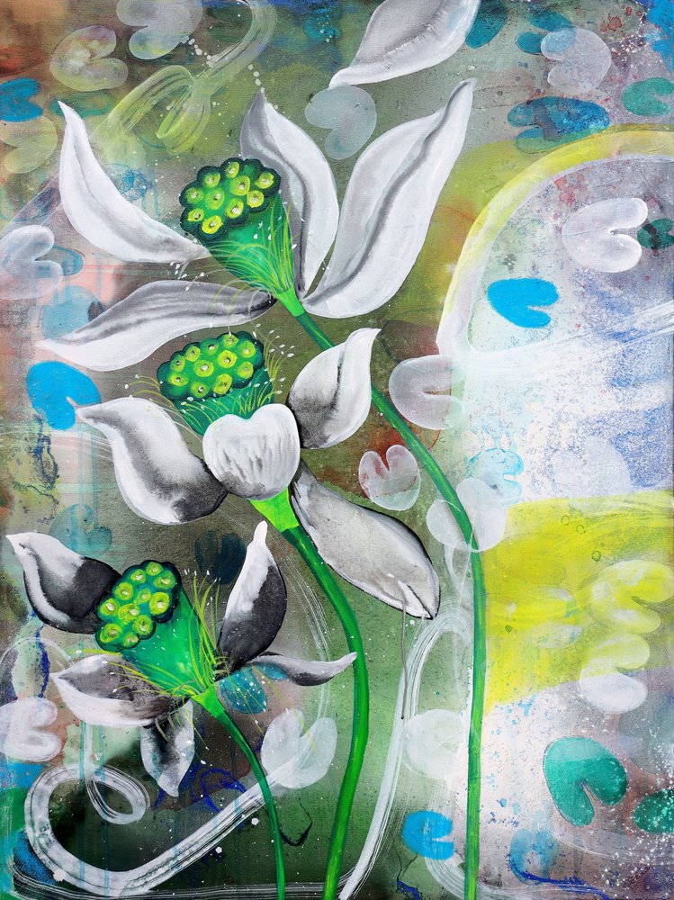 Vibrant Lotus Pond by Poonam Choudhary