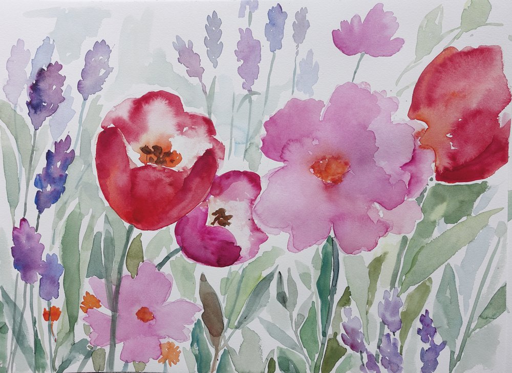Blooming Watercolor Garden by Renate Holzner