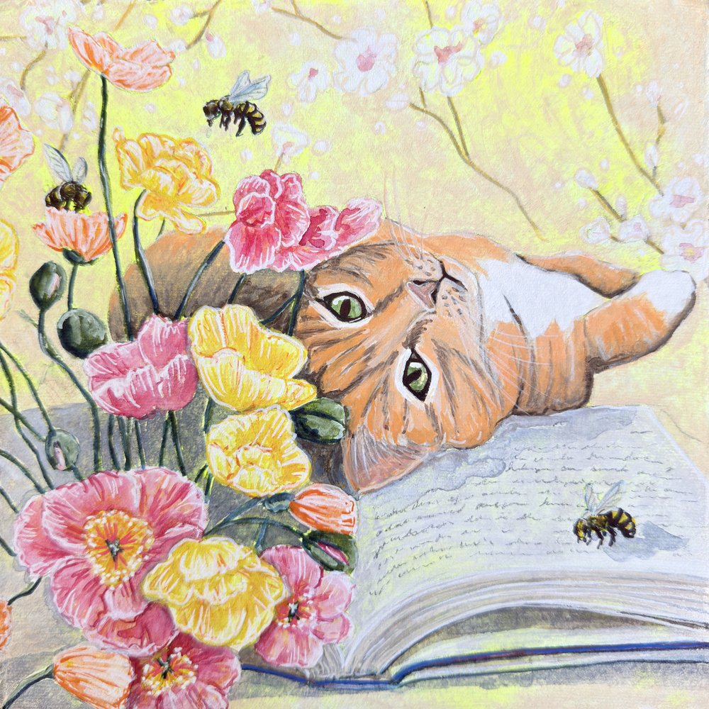 Cat Among Poppies by Renee Machan Cottagecore Artist