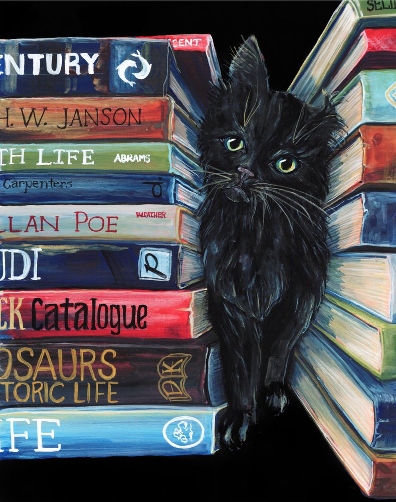 Curious Library Cat by Renee Machan Cottagecore Artist