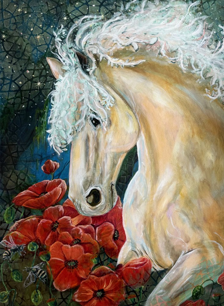 Dreamy Horse and Poppies by Renee Machan Cottagecore Artist
