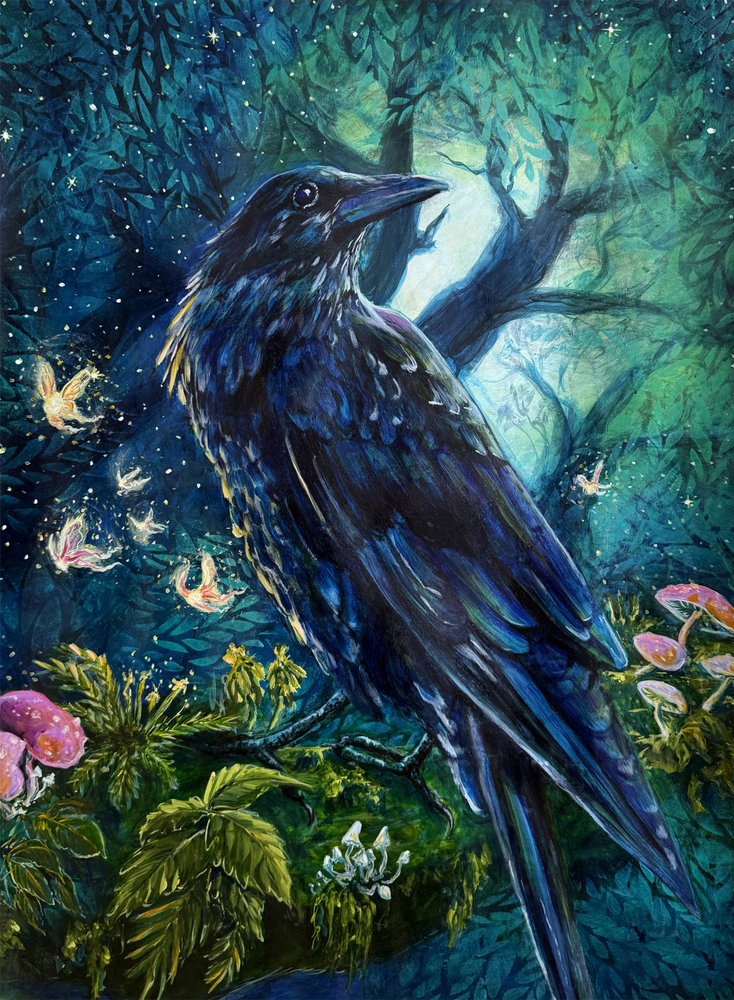 Enchanted Forest Raven by Renee Machan Cottagecore Artist
