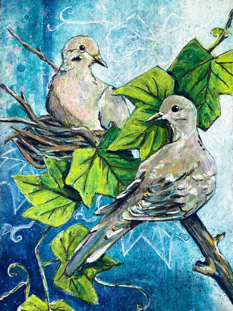 Peaceful Doves Nest by Renee Machan Cottagecore Artist