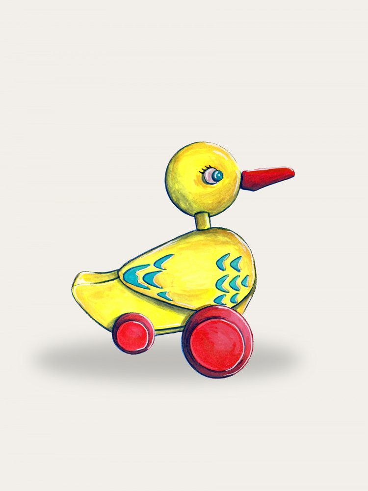 Playful Yellow Duck Toy by Renee Machan Cottagecore Artist