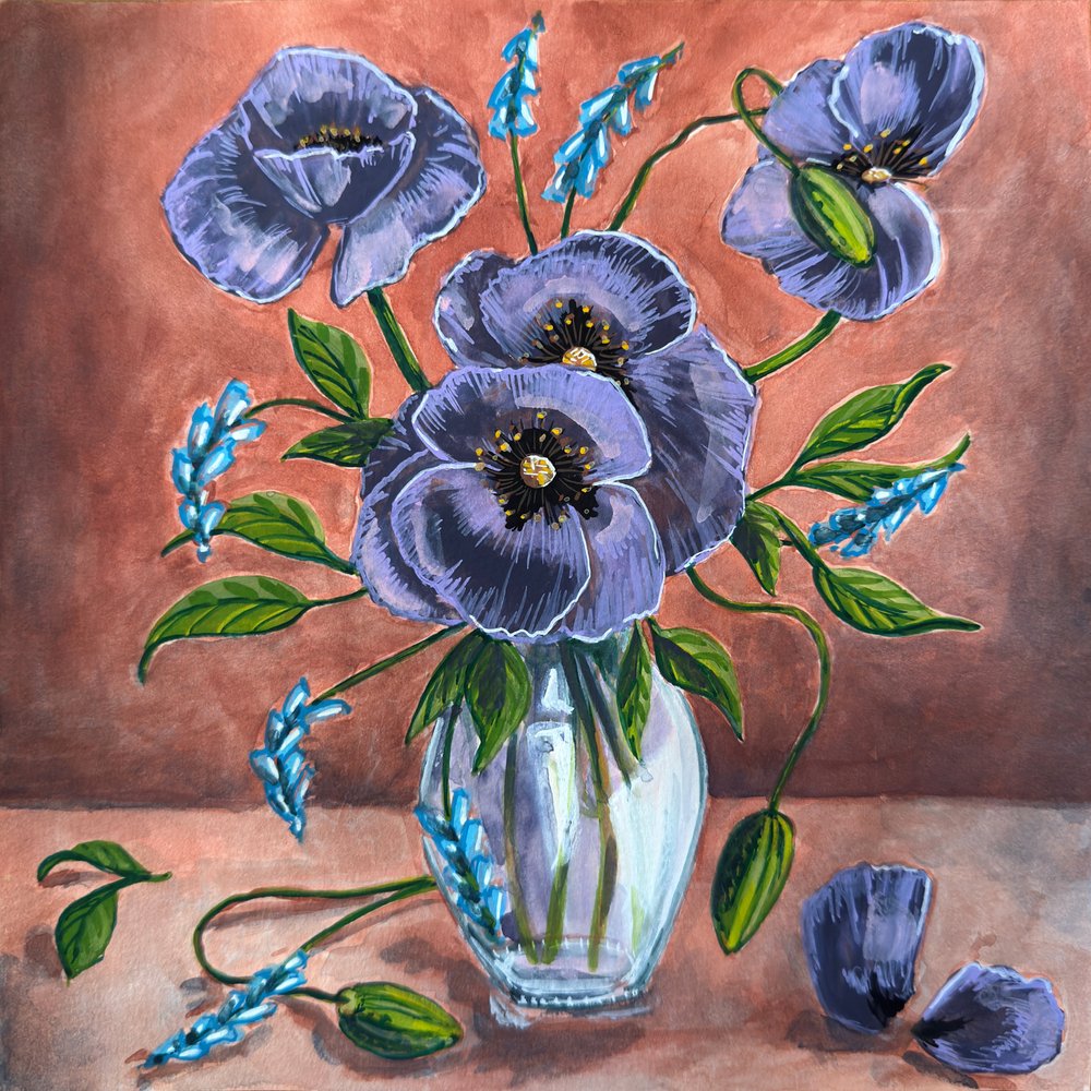 Purple Poppy Arrangement by Renee Machan Cottagecore Artist