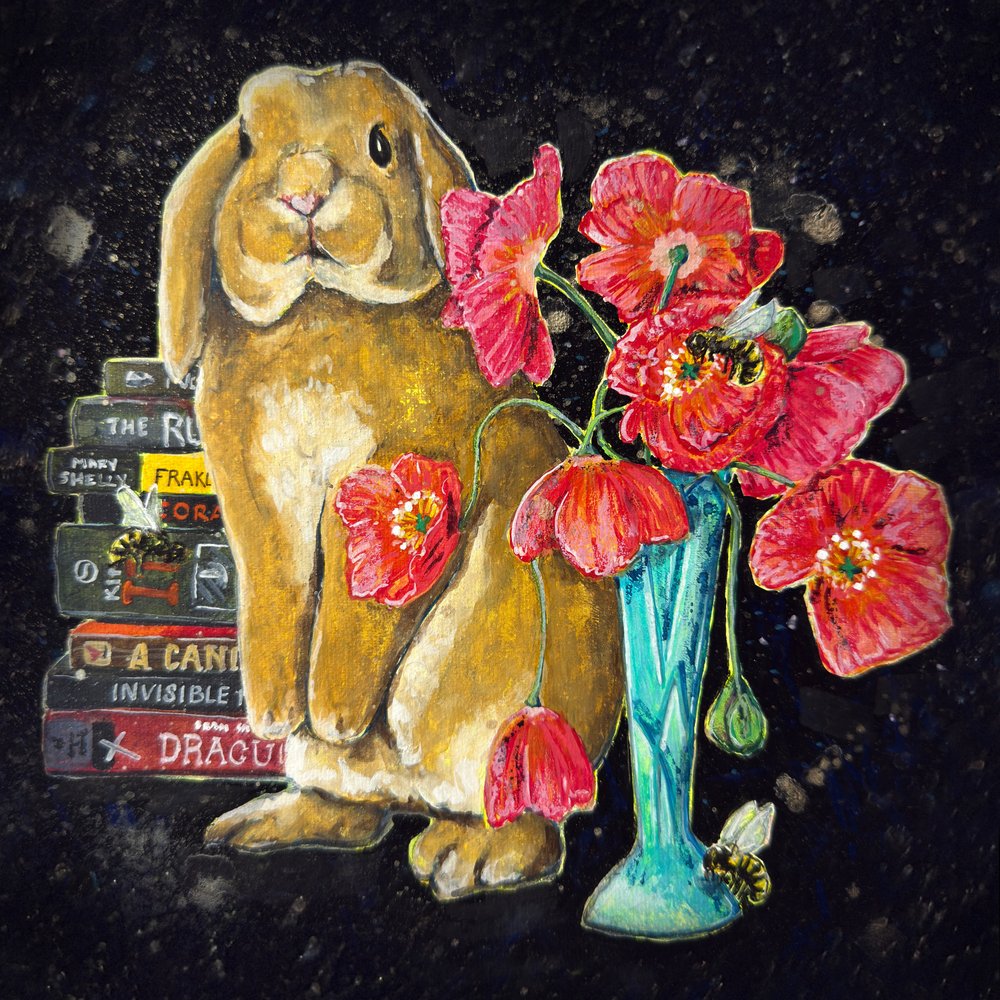 Whimsical Rabbit Poppies Books by Renee Machan Cottagecore Artist