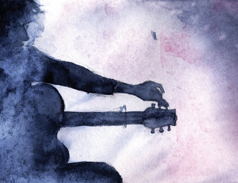 Blue Watercolor Guitarist by RodMacIver