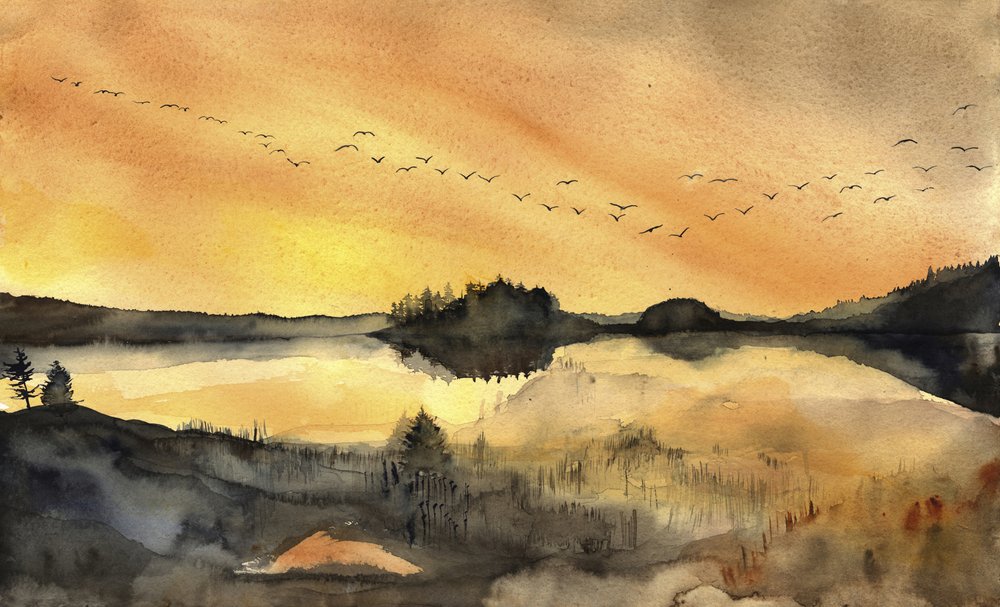 Golden Lakeside Flight by RodMacIver