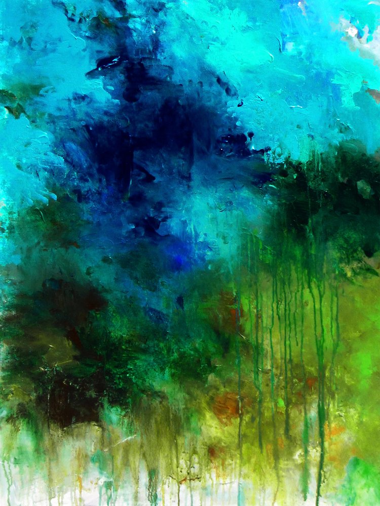 Vibrant Blue Green Abstract by Ron Halfant