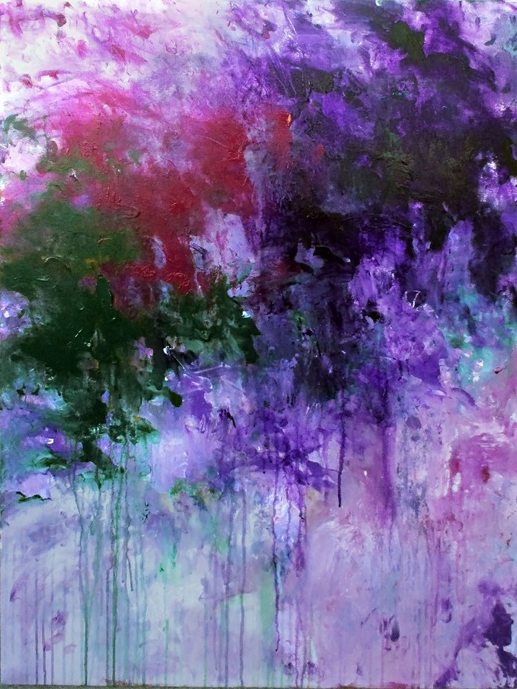 Vibrant Purple Green Abstract by Ron Halfant