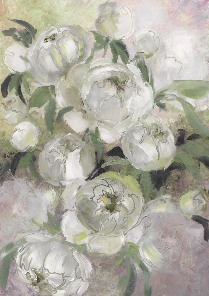 Soft White Peonies by Rosana Laiz Blursbyai