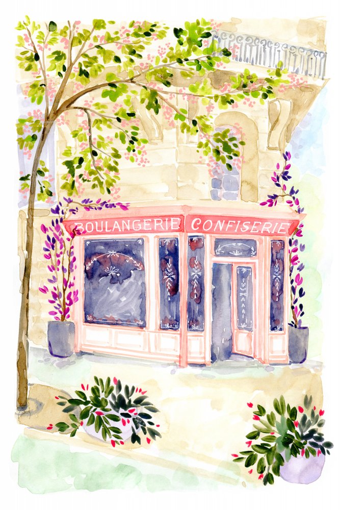Watercolor French Bakery by Rosana Laiz Blursbyai