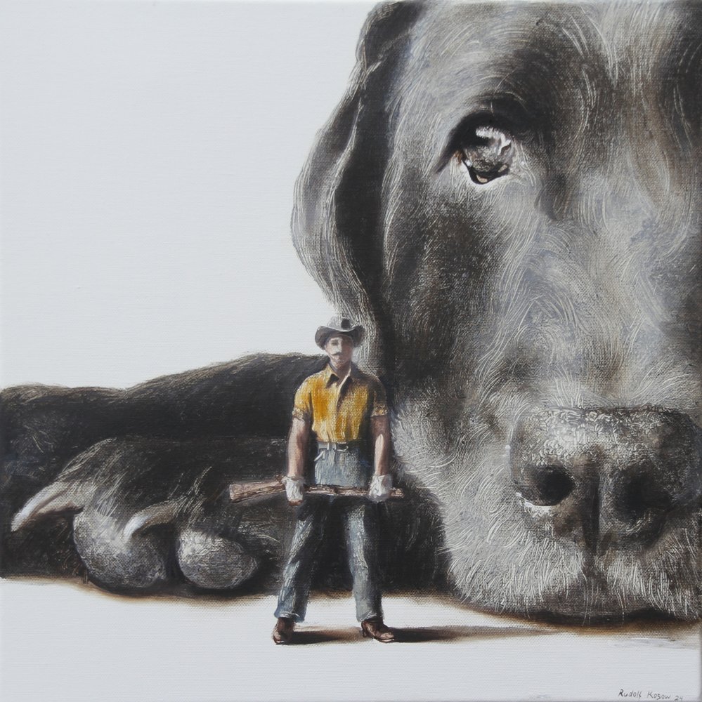 Hunter and Giant Dog by Rudolf Kosow