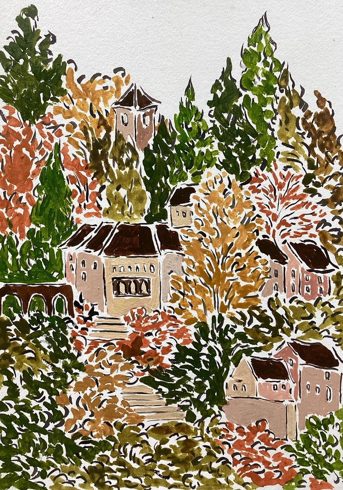 Autumn Hillside Village by Rushati Chowdhury