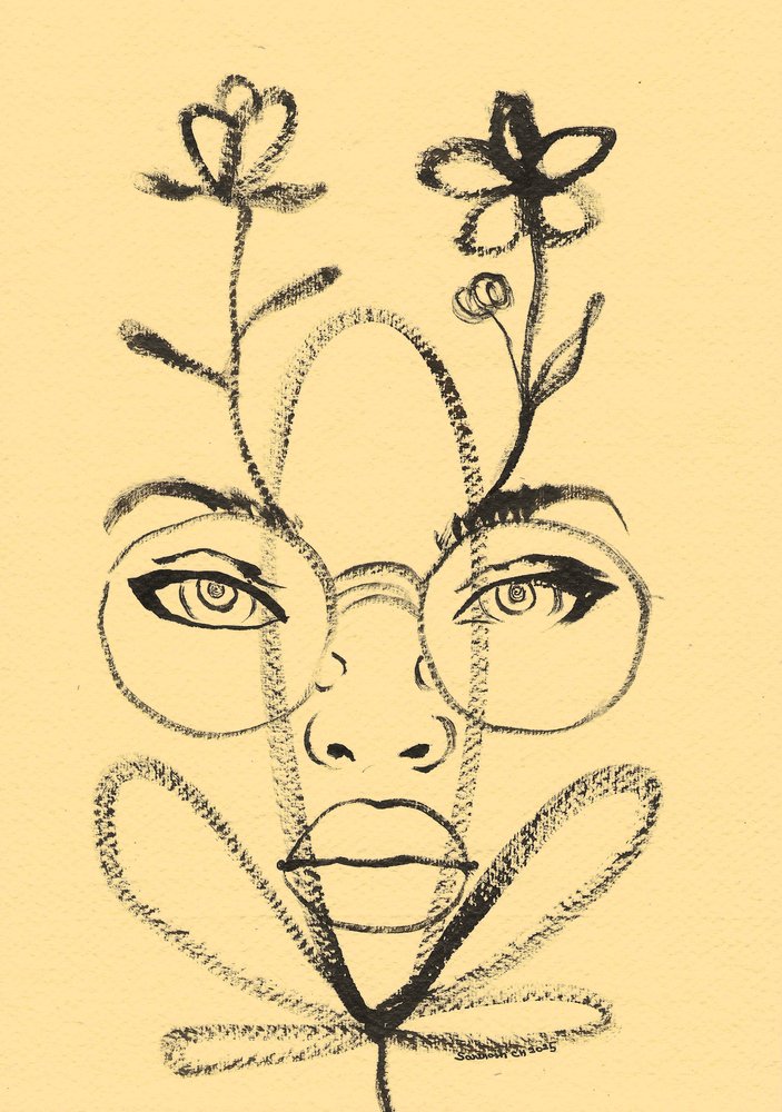 Floral Face Drawing by Santhosh ch