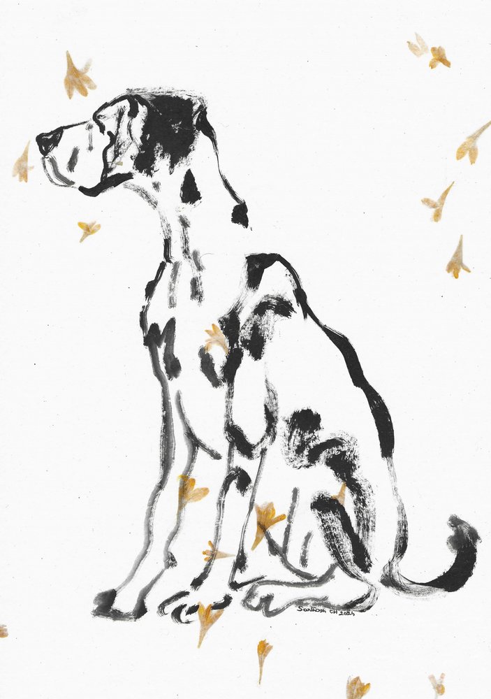 Gentle Great Dane and Flowers by Santhosh ch