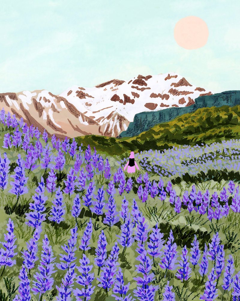 Serene Mountain Flower Field by Sarah Gesek