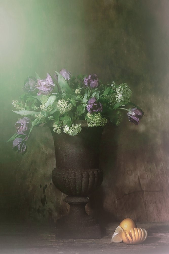 Moody Tulips Still Life by Saskia Dingemans
