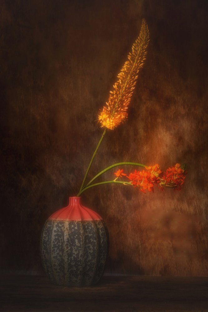 Warm Toned Floral Still Life by Saskia Dingemans