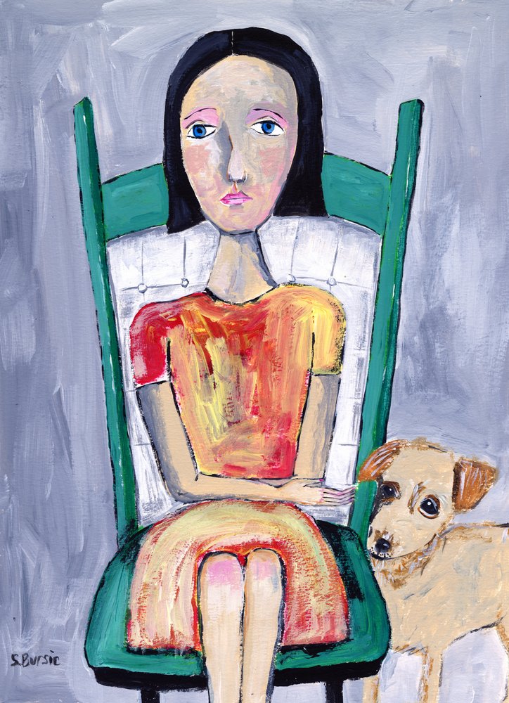 Melancholy Girl with Loyal Dog by Sharyn Bursic